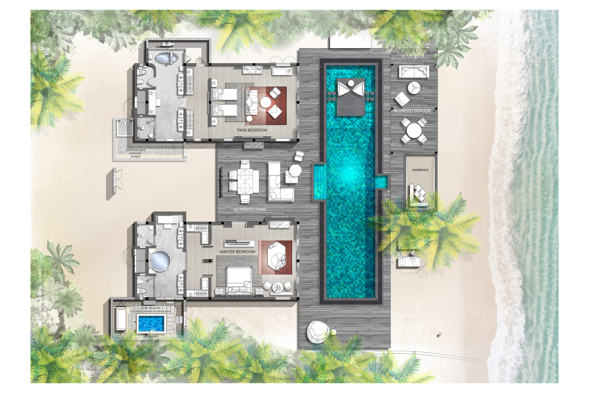 FS Landaa Giraavaru - Two Bedroom Oceanfront Villa Floor Plan 