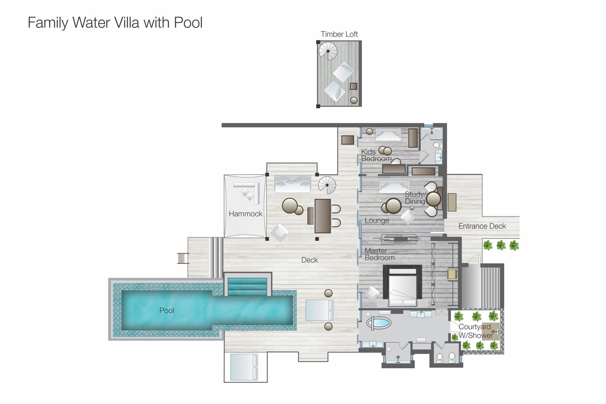 FS Landaa Giraavaru - Sunrise Family Water Villa with Pool Floor Plan