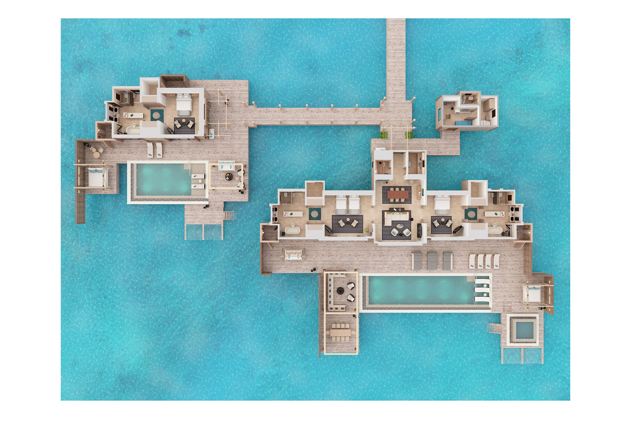 Waldorf Astoria – Three Bedroom Overwater Villa with Pools – Floor Plan Waldorf Astoria - Three Bedroom Overwater Villa with Pools - Floor Plan