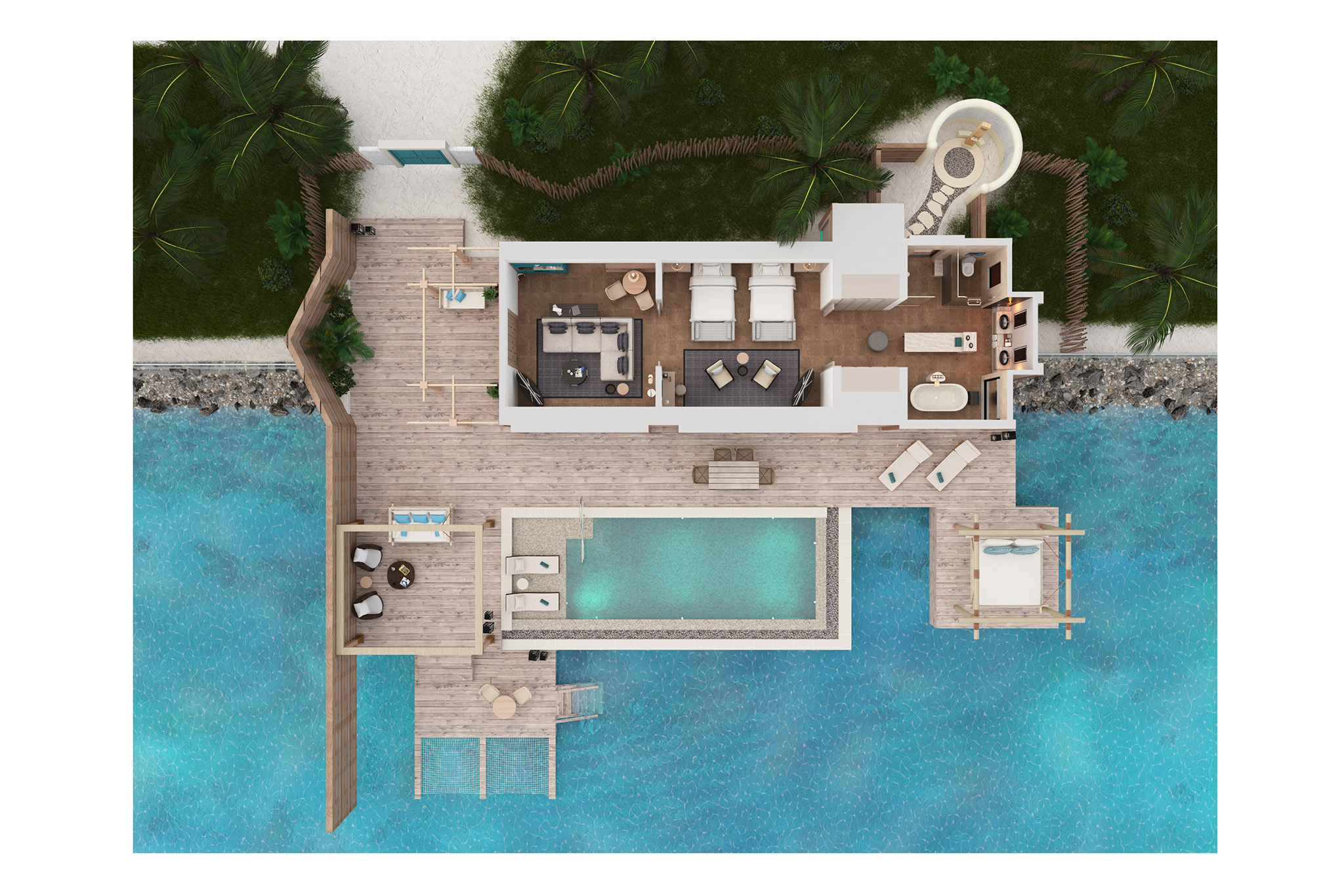 Waldorf Astoria – Two Queen Bedded Grand Reef Villa with Pool – Floor Plan Waldorf Astoria - Two Queen Bedded Grand Reef Villa with Pool - Floor Plan