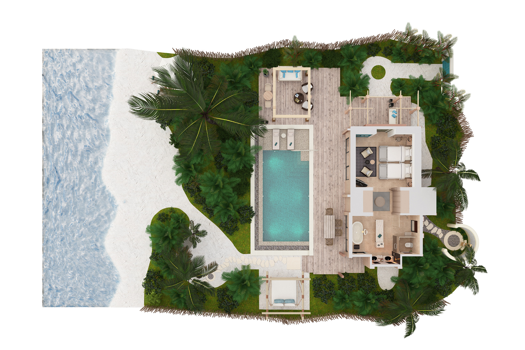 Waldorf Astoria – Two Queen Bedded Beach Villa with Pool – Floor Plan Waldorf Astoria - Two Queen Bedded Beach Villa with Pool - Floor Plan
