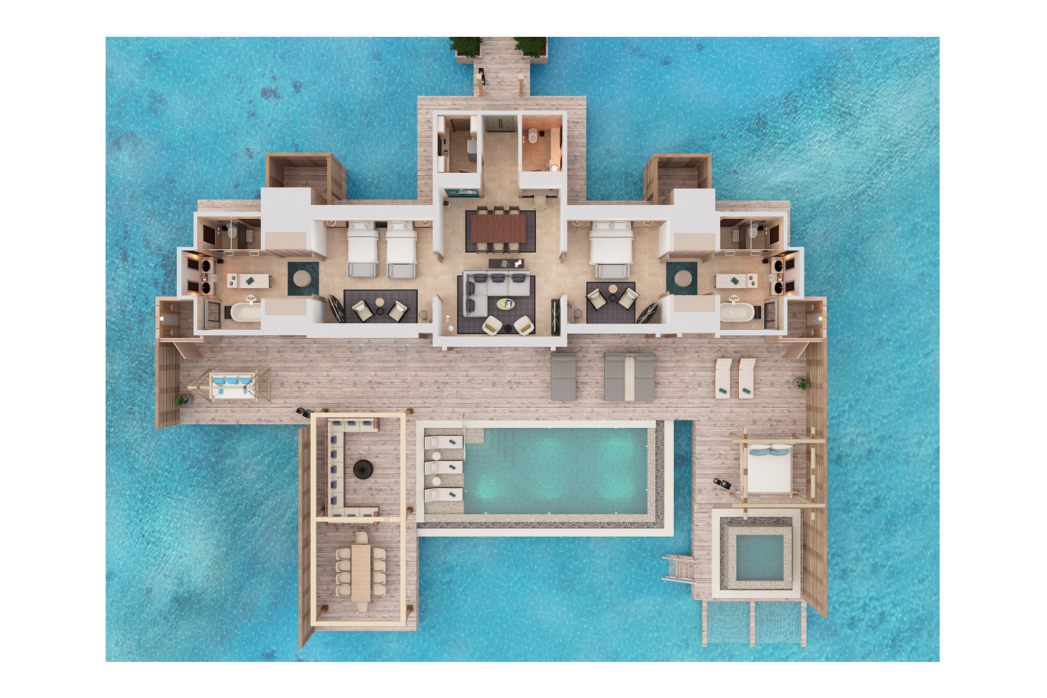 Waldorf Astoria – Two Bedroom Overwater Villa with Pool – Floor Plan Waldorf Astoria - Two Bedroom Overwater Villa with Pool - Floor Plan