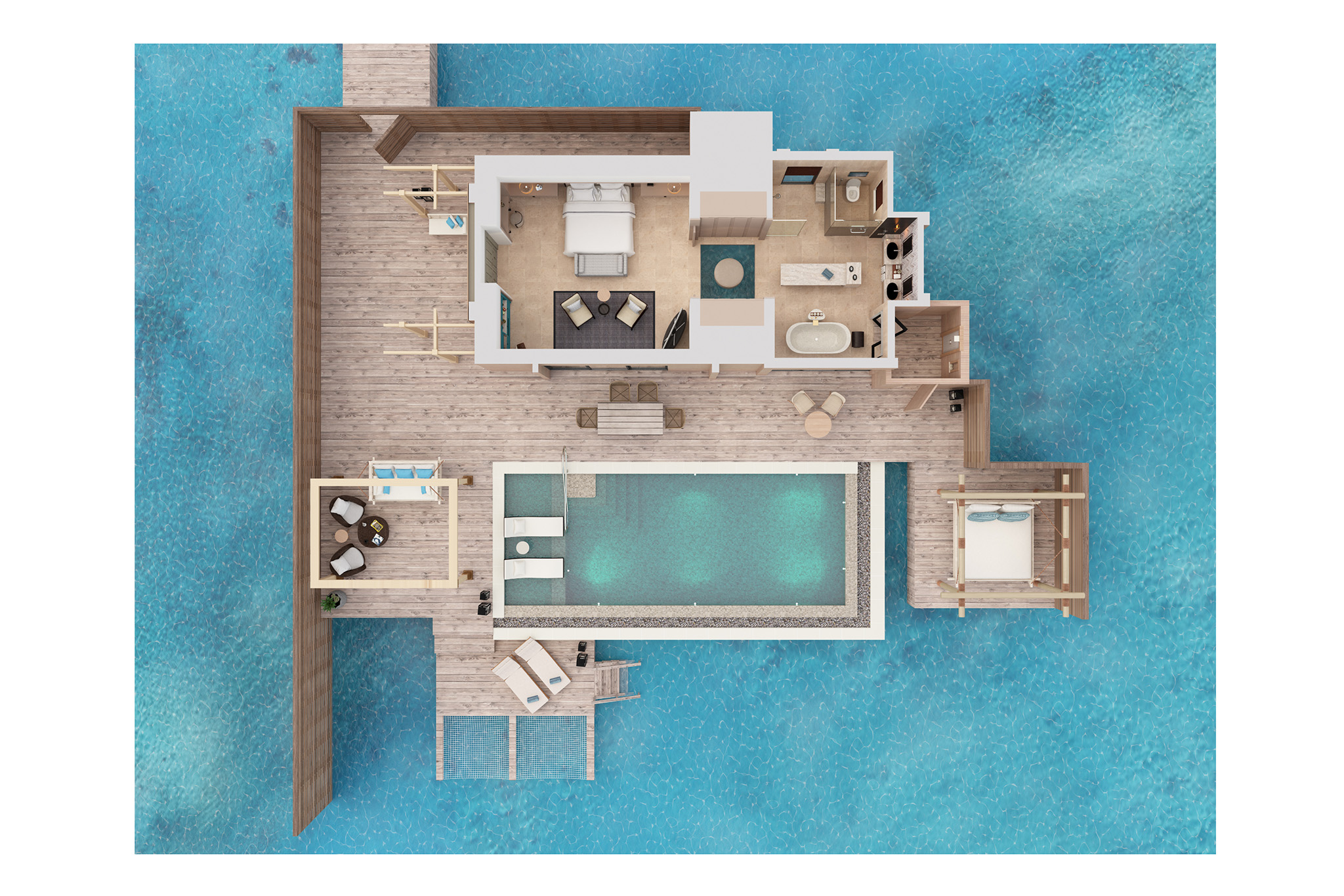 Waldorf Astoria – King Over Water Villa with Pool – Floor Plan Waldorf Astoria - King Over Water Villa with Pool - Floor Plan