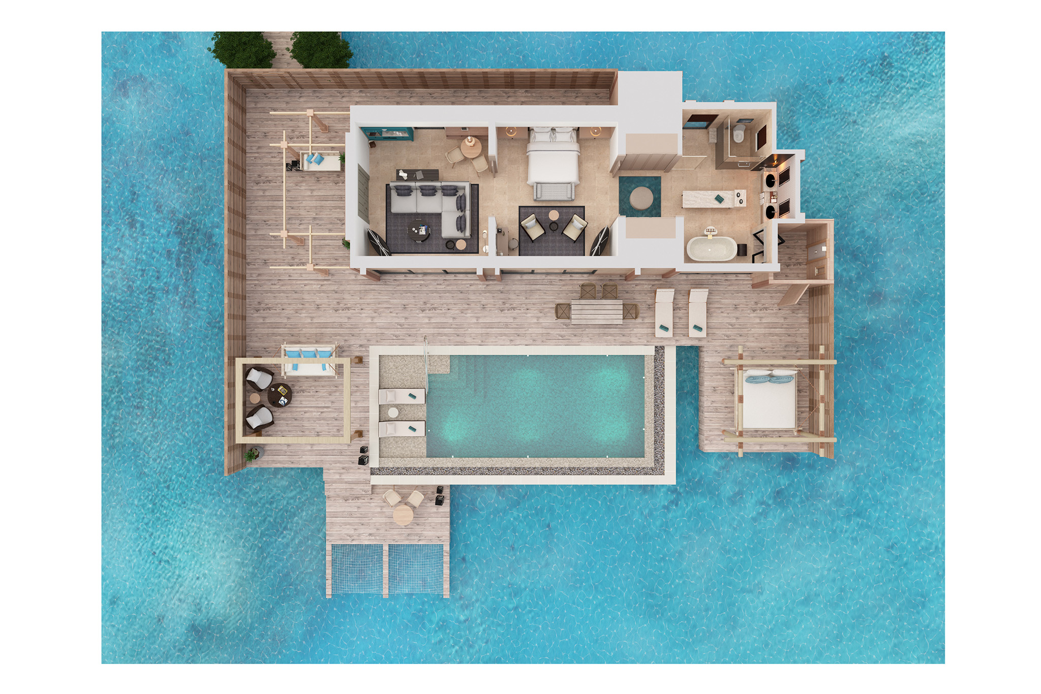 Waldorf Astoria – King Grand Overwater Villa with Pool – Floor Plan Waldorf Astoria - King Grand Overwater Villa with Pool - Floor Plan