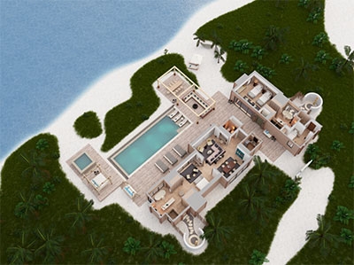 Waldorf Astoria Maldives Grand Beach Villa Aerial View