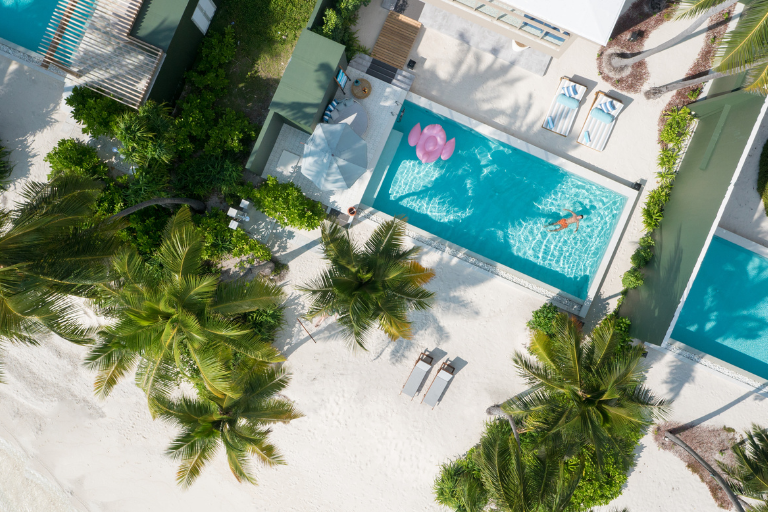 Amilla Maldives 4 Bedroom Beach Residence pool aerial