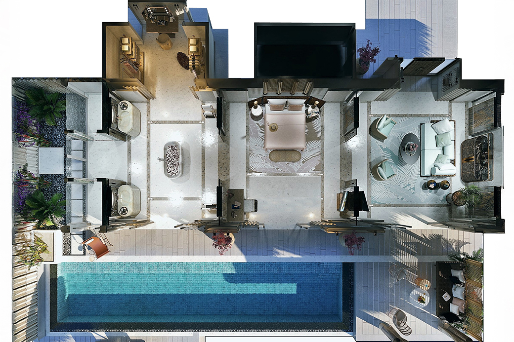 Joali_Maldives_Luxury Sunset Water Villa with Pool – Floor plan Joali Maldives Sunset Luxury Water Villa with Pool Floor plan