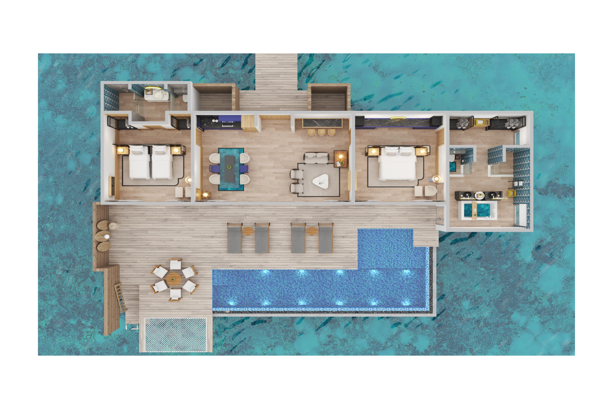 Avani + Fares Two Bedroom Over Water Pool Villa Floorplan