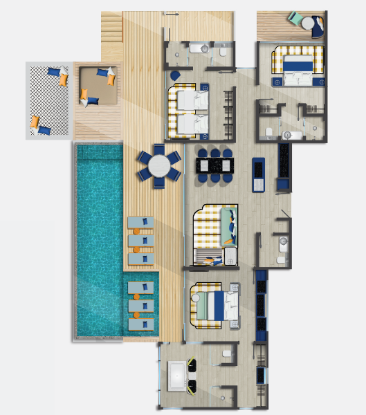 Avani + Fares Three Bedroom Sunset Overwater Pool Villa Floorplan