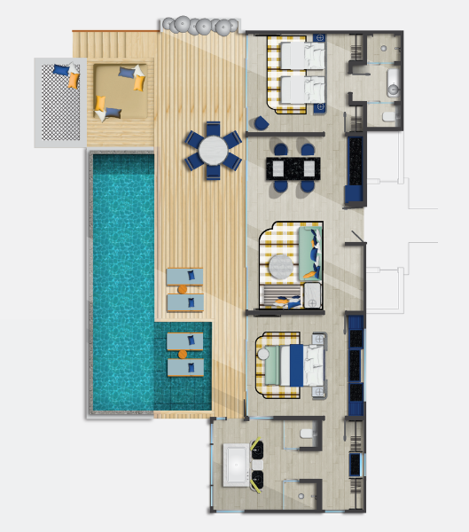 Avani + Fares Two Bedroom Over Water Pool Villa Floorplan