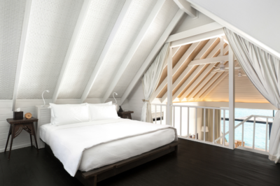 COMO Cocoa Island Dhoni Loft Water Villa Bedroom interior