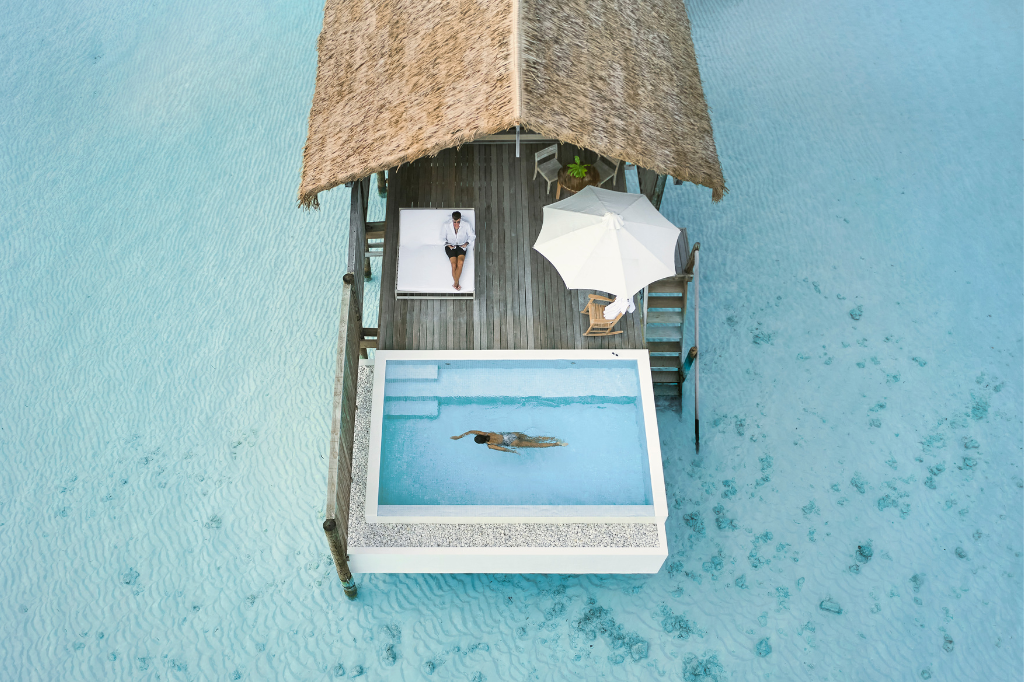 COMO Cocoa Island One Bedroom Water Villa aerial
