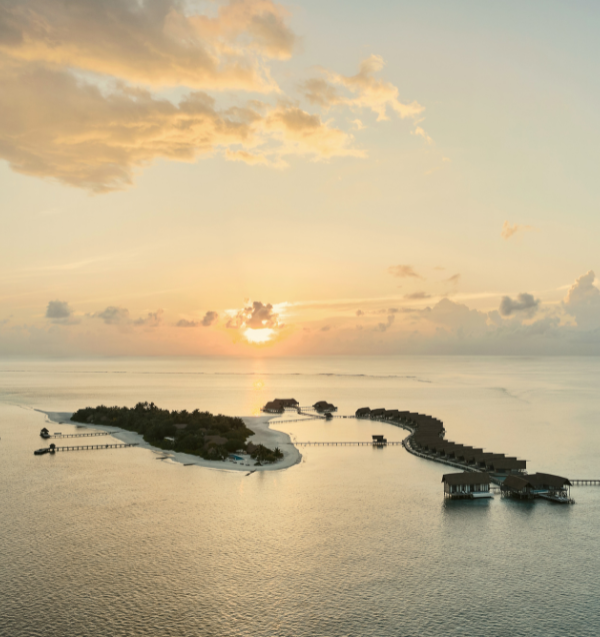 COMO Cocoa Island sunset aerial