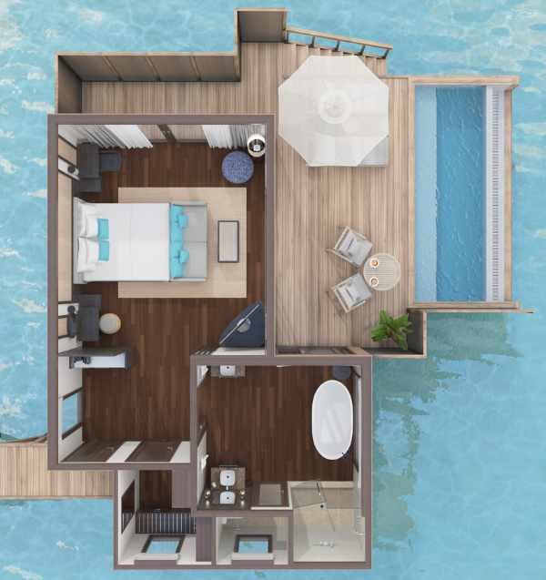 Conrad Maldives Rangali Island Deluxe Water Villa with Pool Floor Plan