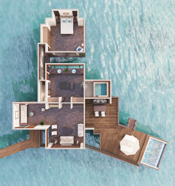Conrad Maldives Rangali Island Grand Water Villa with Pool Floor Plan