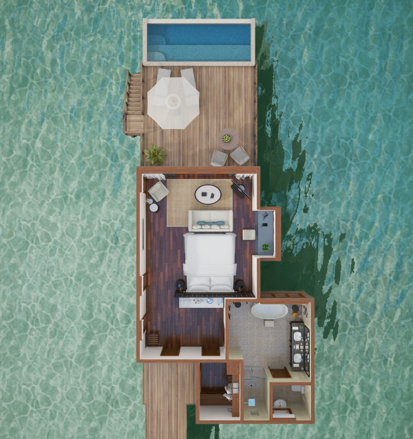 Conrad Maldives Rangali Island Sunset Water Villa with Pool Floor Plan