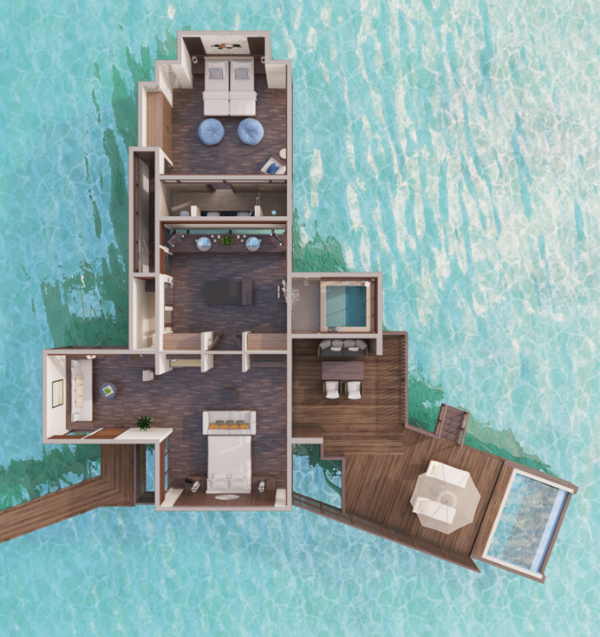 Conrad Maldives Rangali Island Two Bedroom Grand Water Villa with Pool Floor Plan