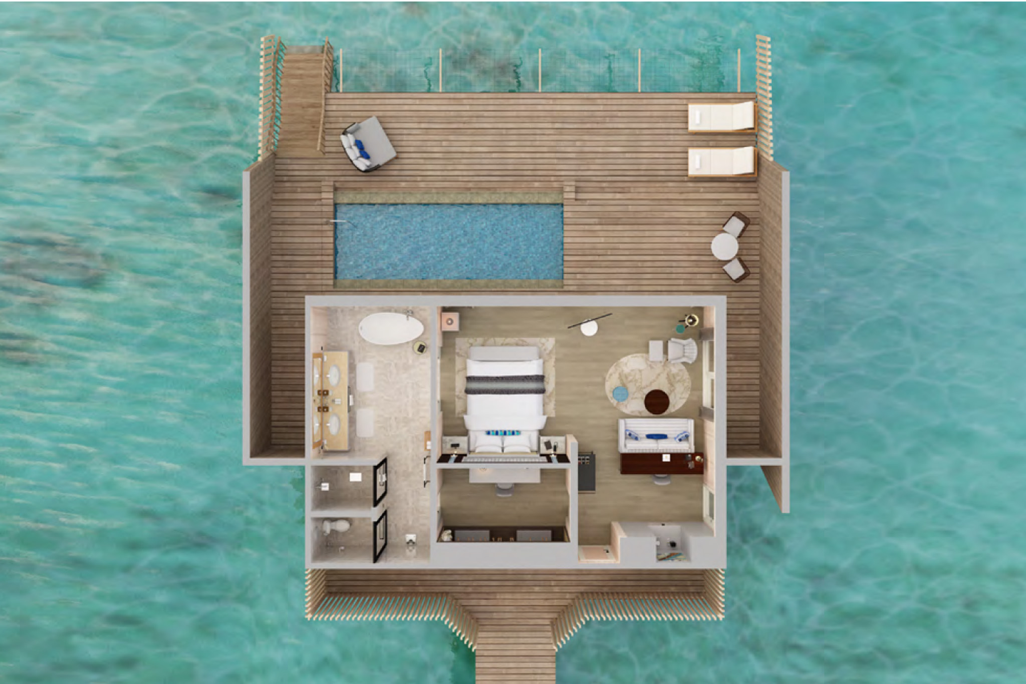 St Regis Maldives - Overwater Villa with Pool - Floor Plan