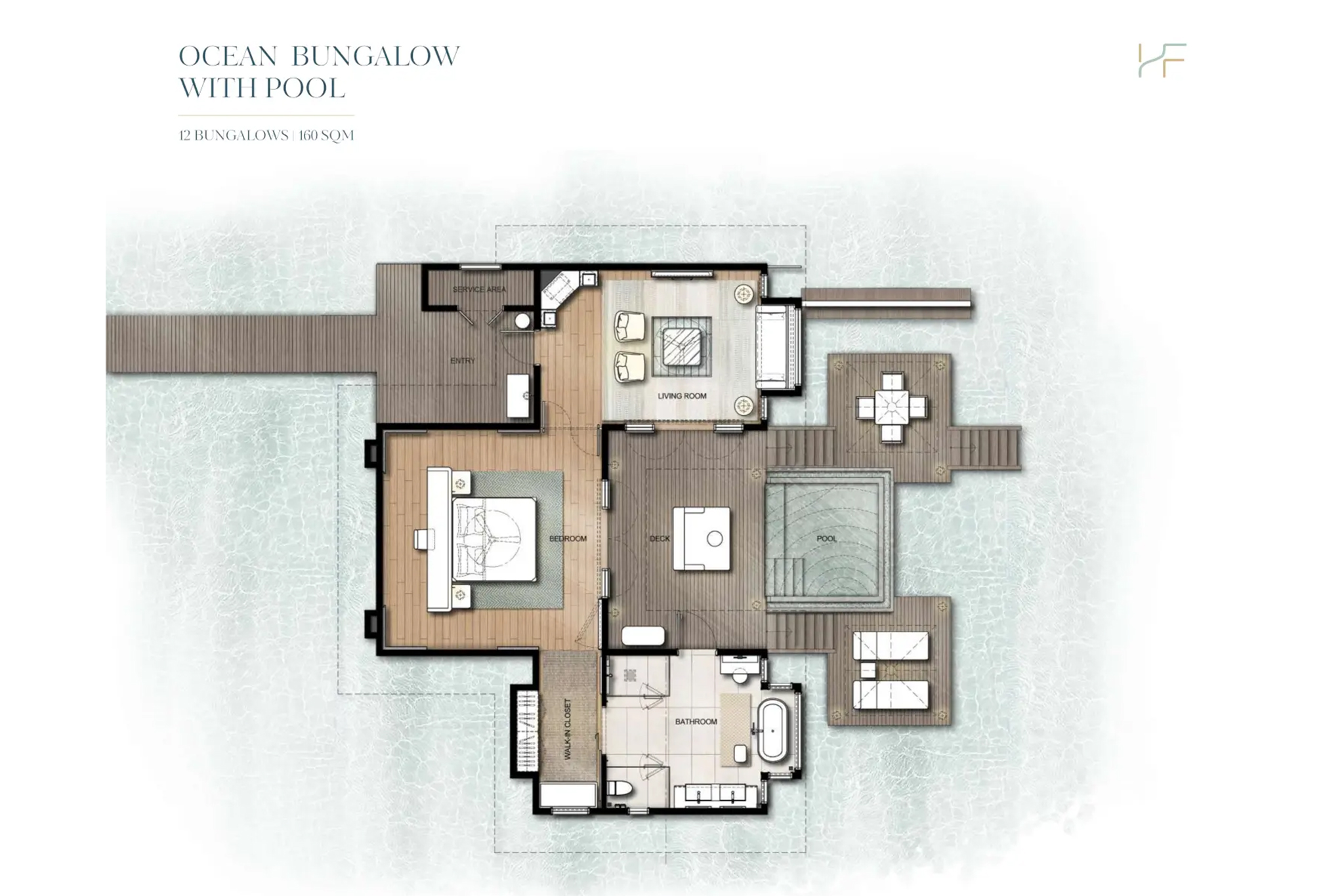 Huvafen Fushi Maldives Ocean Bungalows with Pool Floor Plan