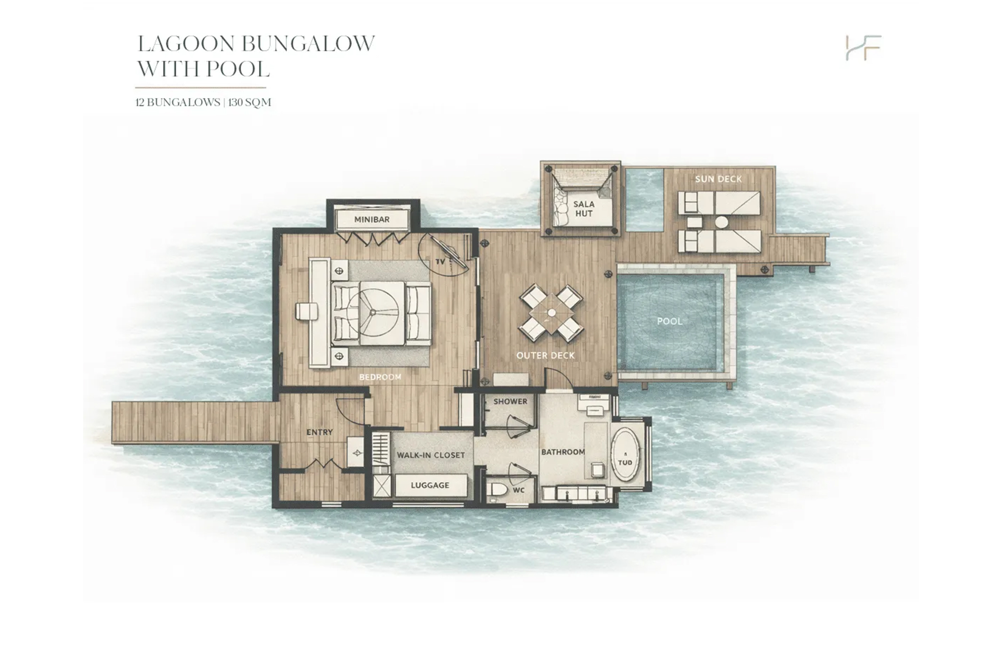 Huvafen Fushi Maldives Lagoon Bungalows with Pool Floor Plan