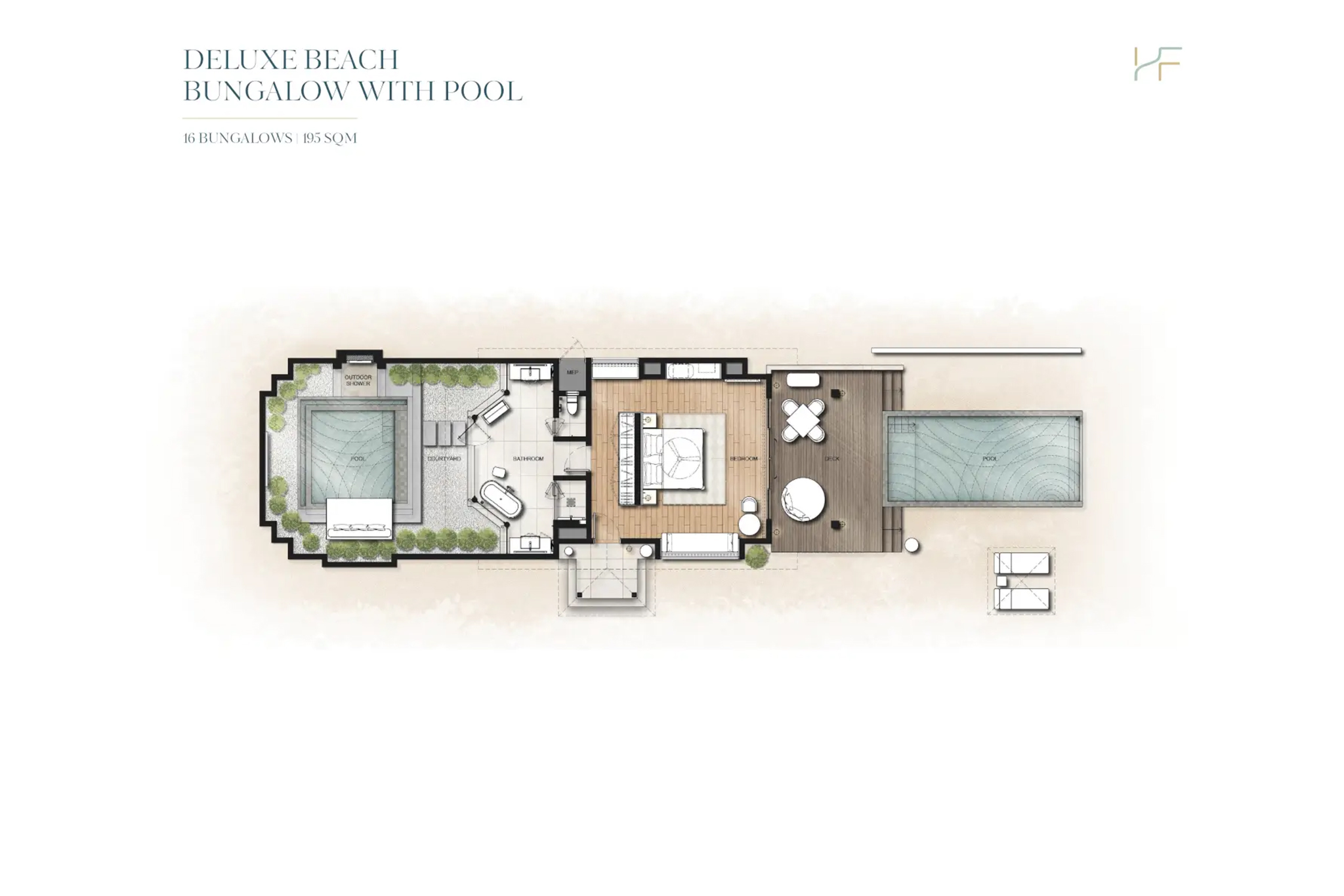Huvafen Fushi Maldives Deluxe Beach Bungalows with Pool Floor Plan