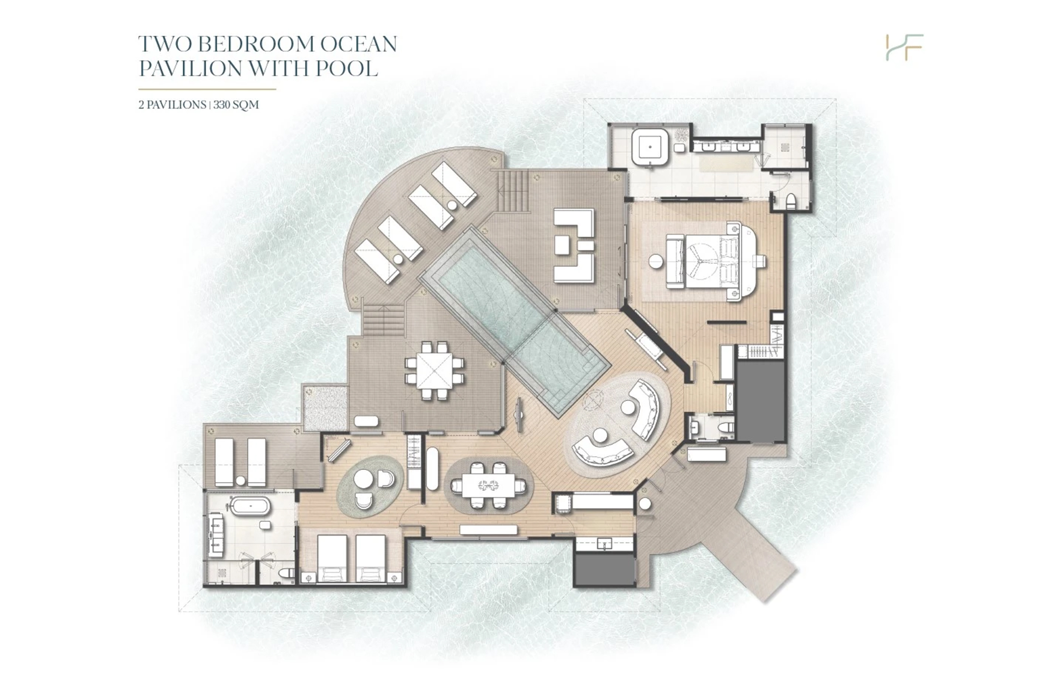 Huvafen Fushi Maldives Two Bedroom Ocean Pavilions with Pool Floor Plan