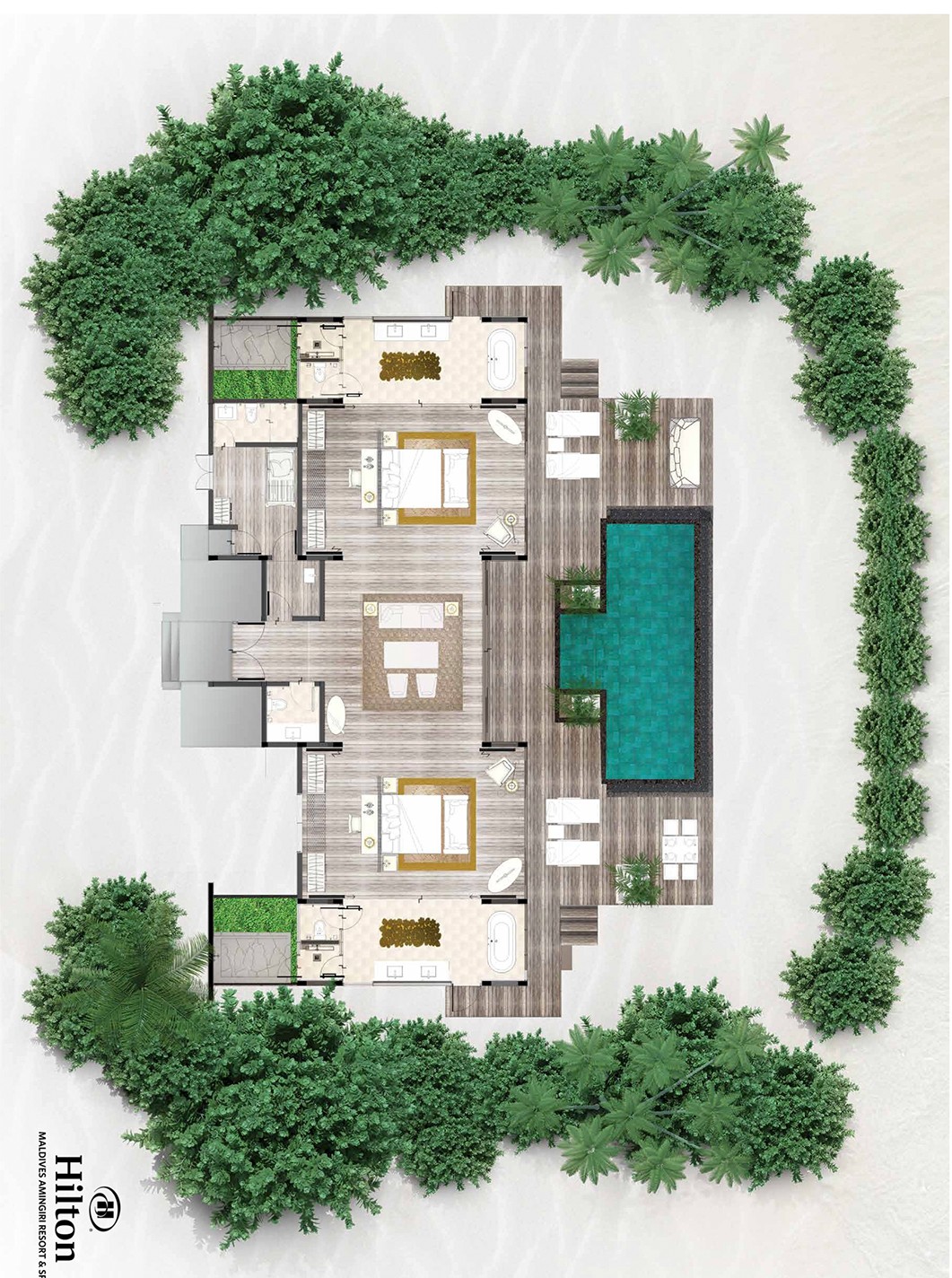 Hilton Maldives Amingiri - Two-Bedroom Beach Pool Villa Floor Plan