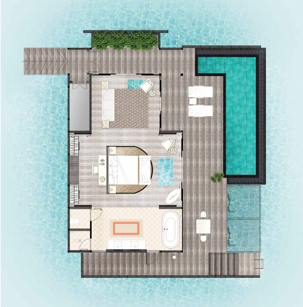 Hilton Maldives Amingiri - One-Bedroom Overwater Suite with Pool Floor Plan