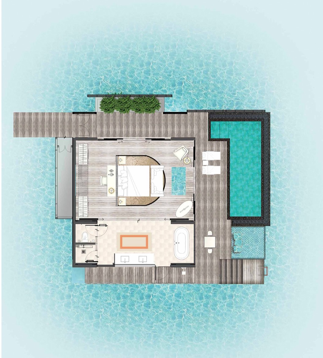 Hilton Maldives Amingiri - One-Bedroom Overwater Pool Villa Floor Plan
