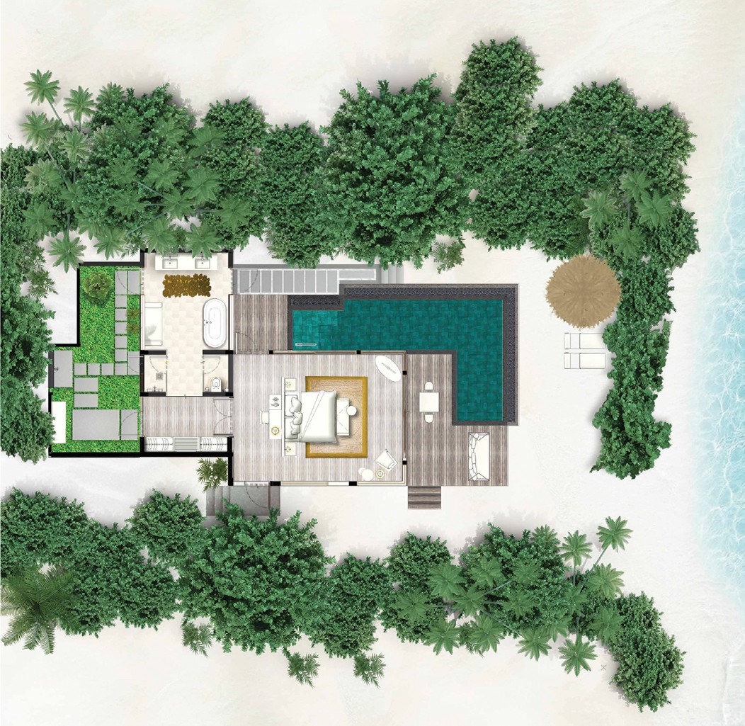 Hilton Maldives Amingiri - One-Bedroom Beach Pool Villa Floor Plan