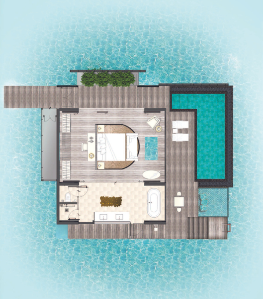 Hilton Maldives Amingiri Resort & Spa One Bedroom Overwater Pool Villa Floor Plan
