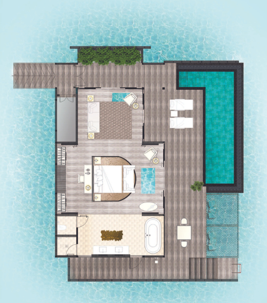 Hilton Maldives Amingiri Resort & Spa One Bedroom Overwater Suite with Pool Floor Plan