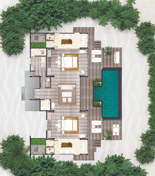 Hilton Maldives Amingiri Resort & Spa Two Bedroom Beach Pool Villa Floor Plan