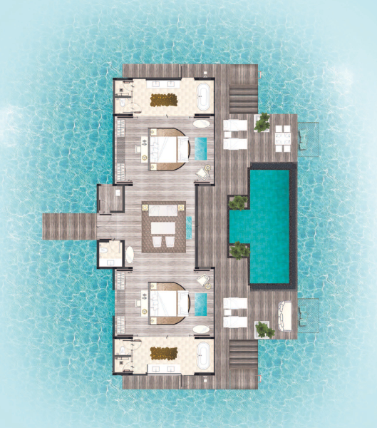 Hilton Maldives Amingiri Resort & Spa Two Bedroom Overwater Pool Villa Floor Plan
