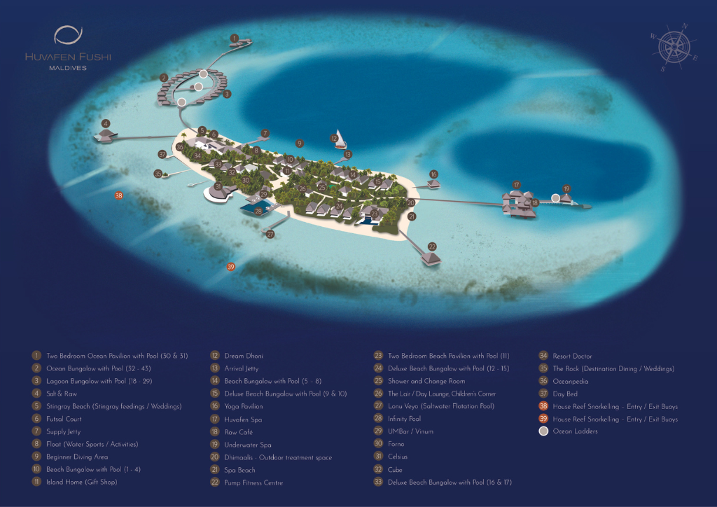 Huvafen Fushi Maldives Resort Map