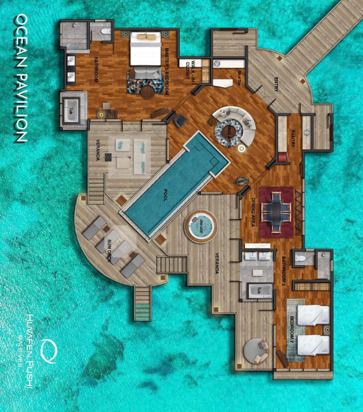 Huvafen Fushi Maldives Two Bedroom Ocean Pavilions with Pool Floor Plan