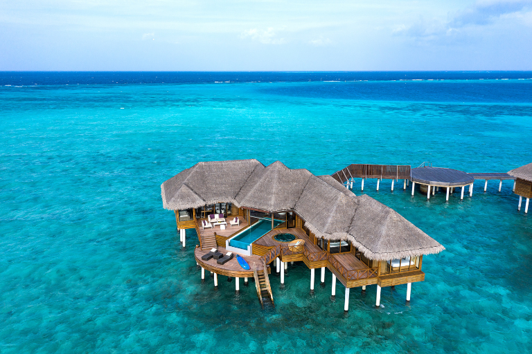 Huvafen Fushi Maldives Ocean Pavilion aerial view
