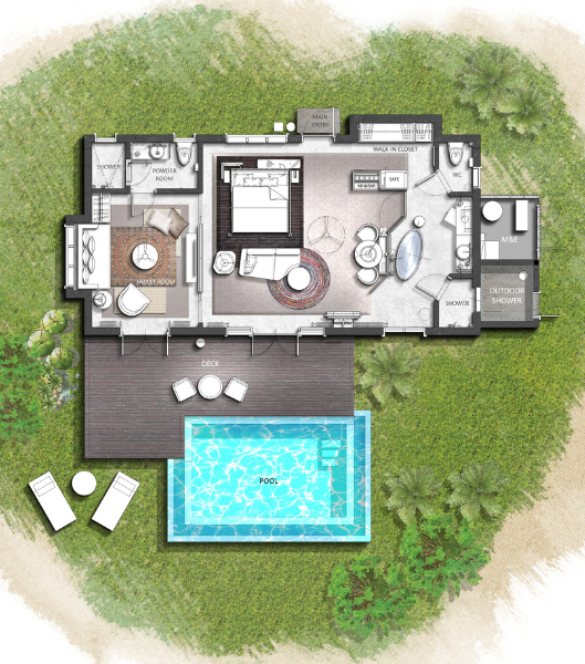 InterContinental Maldives Maamunagau Resort Family Beach Pool Villas Floor Plan
