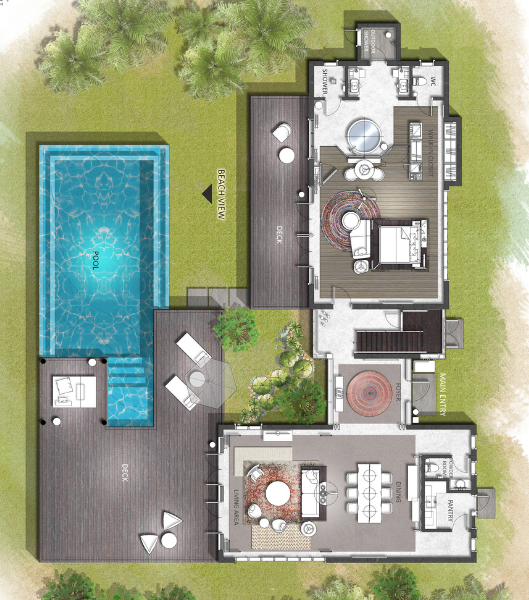 InterContinental Maldives Maamunagau Resort Two Bedroom Beachfront Pool Residence Floor Plan