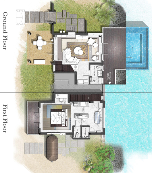 InterContinental Maldives Maamunagau Resort One Bedroom Sunrise Lagoon Pool Villas Floor Plan