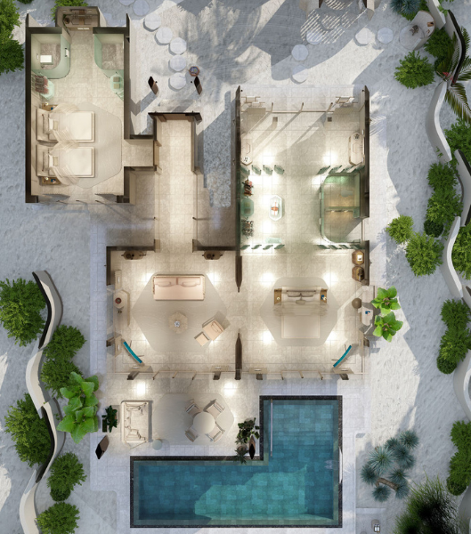 Two Bedroom Beach Pool Villa floor plan