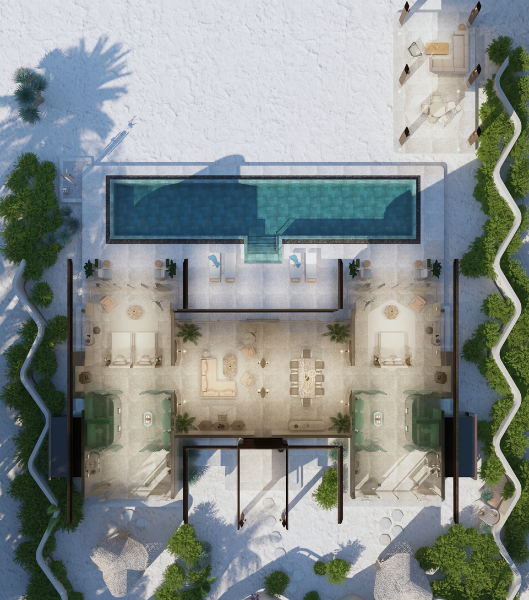 Two Bedroom Wellbeing Beach Pool Villa floor plan