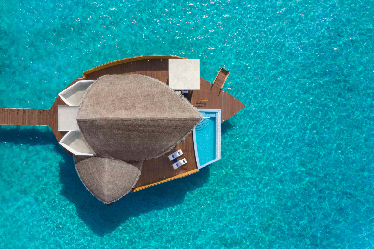 JW Marriott Maldives Resort & Spa Duplex Overwater Pool Villa aerial