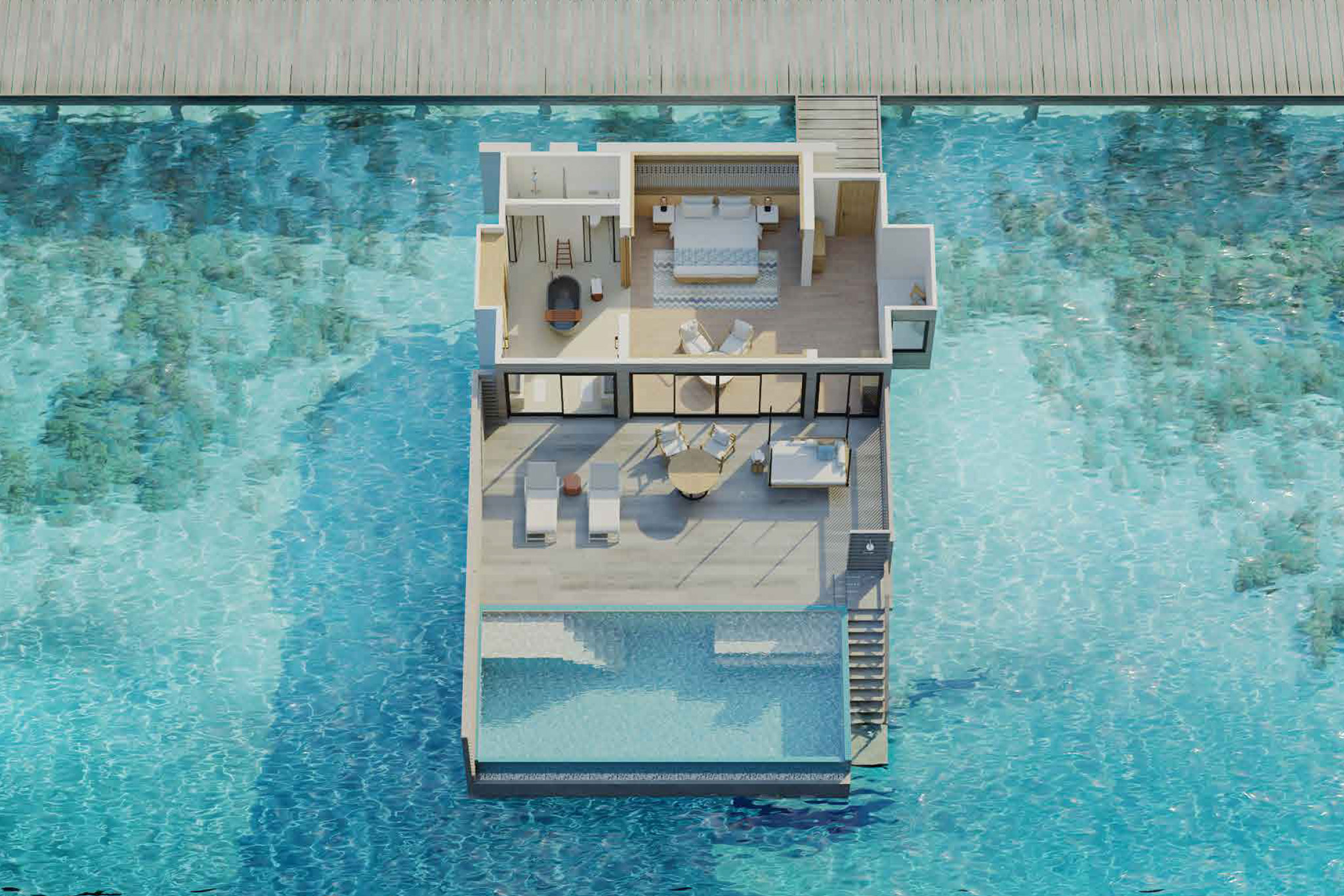 Kuda Villingili - Sunrise-and-Sunset-Water-Villa-with-Private-Pool - Floor Plan