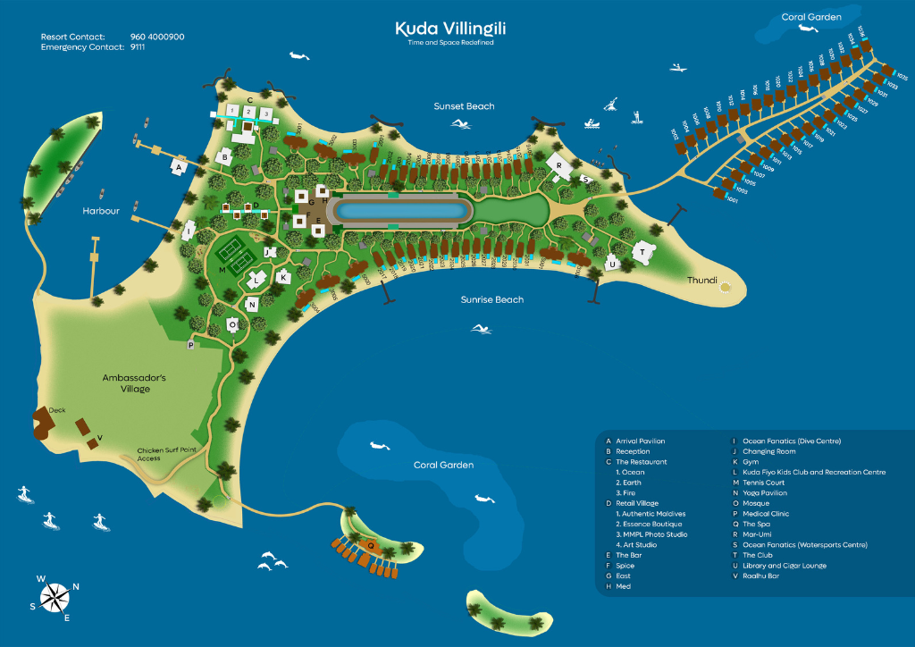 Kuda Villingili Resort Maldives Resort Map