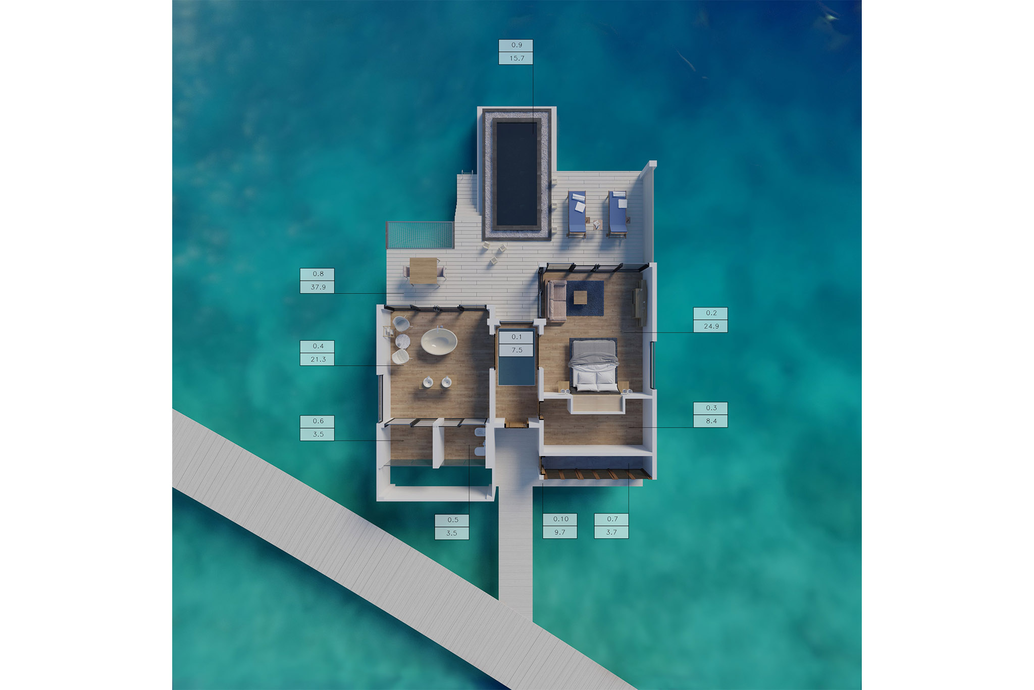 Kuredhivaru Resort and Spa – Overwater Pool Villa Sunrise Floor Plan Kuredhivaru Resort and Spa - Overwater Pool Villa Sunrise Floor Plan