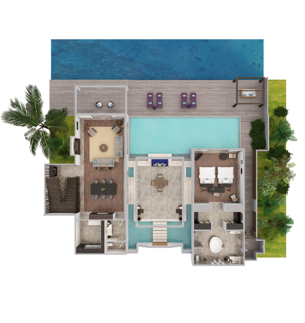 Naladhu Private Island Two Bedroom Residence Floor Plan