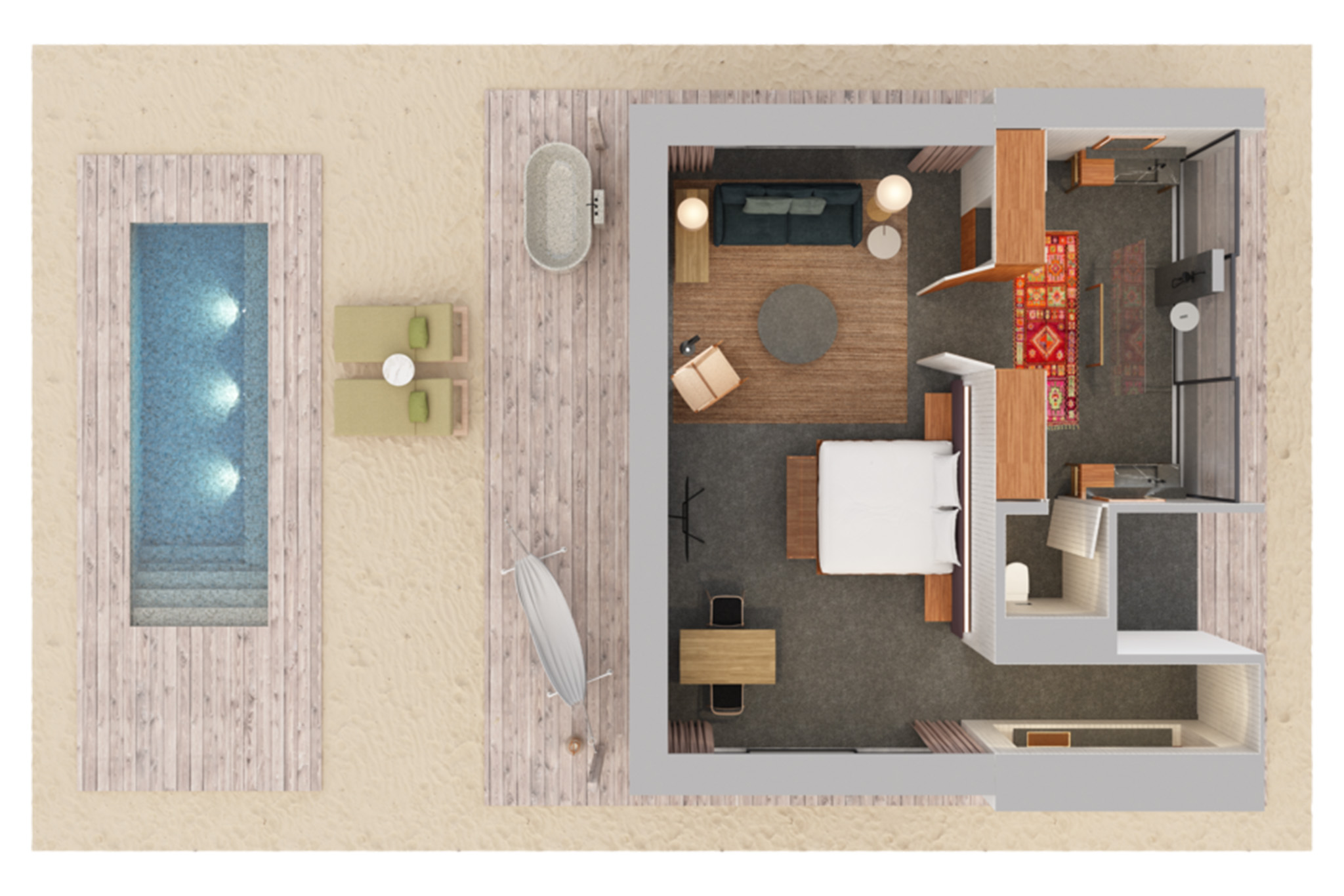 Patina Maldives - One Bedroom Sunset Beach Pool Villa - Floor Plan
