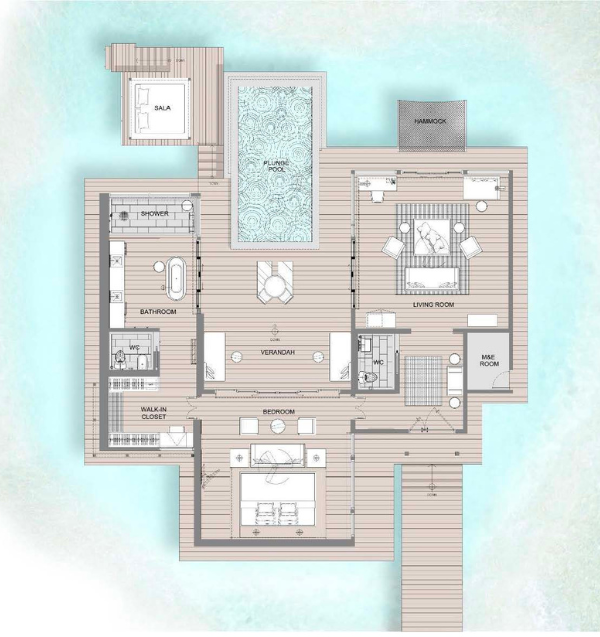 Raffles Maldives Meradhoo Resort Overwater Villa Floor Plan
