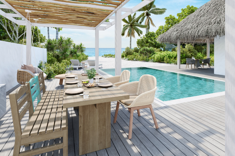 Six Senses Kanuhura Deluxe Beach Villa Suite with Pool outdoor dining